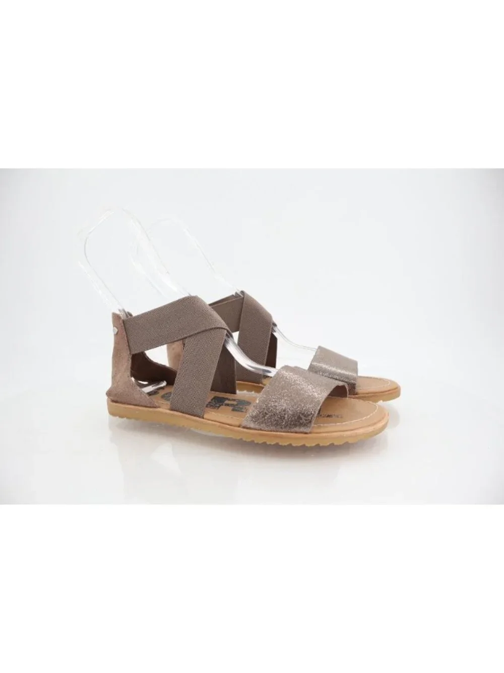 SOREL Women's Ella II Sandal Size 8 Ash Brown Metallic Leather Elastic Slip On